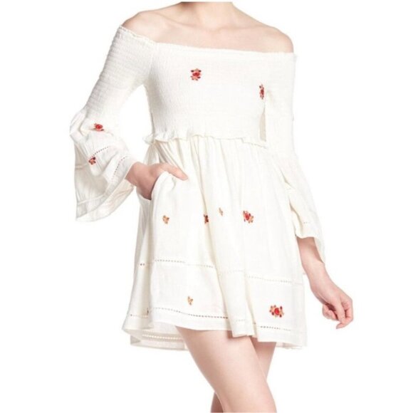 Free People Women's White Counting Daisies Embroidered Mini Dress - Medium - Picture 16 of 16
